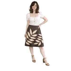 Boden Womens Cotton Embroidered Leaf Skirt A-line Knee Casual Business Boho 12R